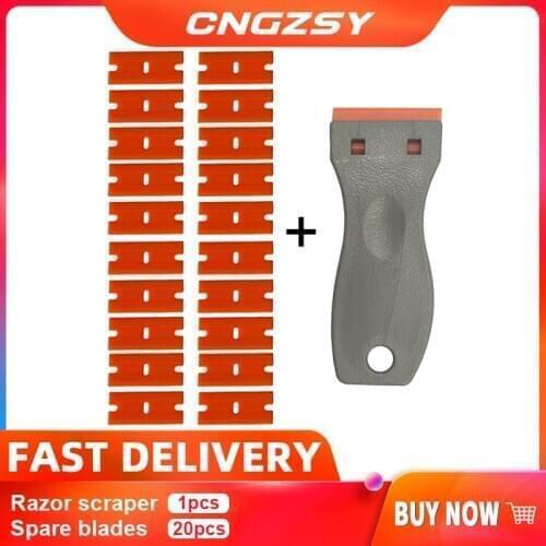 Plastic Window Cleaning Safety Scraper 20PCS Spare Blades for Window Silicone Wax Glue Oven Floor Car Sticker Remover E17+20P