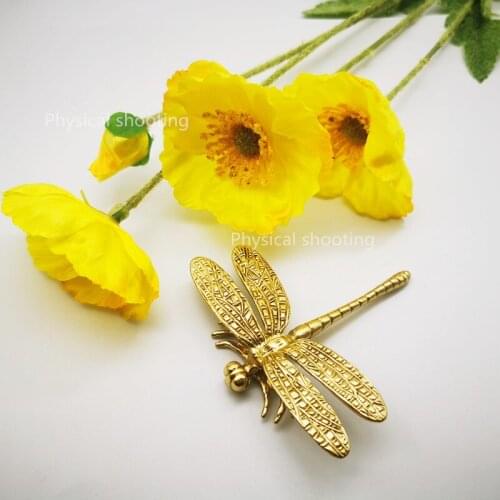Full Brass Knob Cupboard Pulls Dragonfly Shape Drawer Knobs Kitchen Cabinet Handles Furniture Handle Hardware