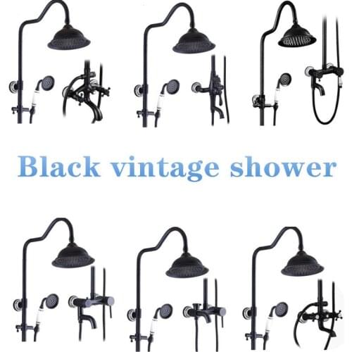 All-copper black shower shower set American black antique shower ware ceramics three-stop shower sprinkler