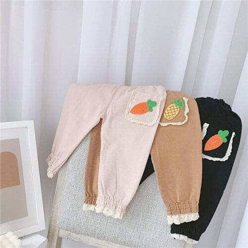 Toddler Girl Casual Harem Pants Autumn New Arrival Kids Loose Fashion Trousers Solid Carrot Embroidery Pants for Baby Girl 1-4 Y