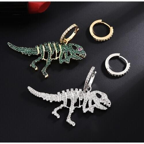 New European& American Fashion Design Earrings Asymmetric Zircon Punk Skeleton Dinosaur Earrings Women Trend Ear Jewelry