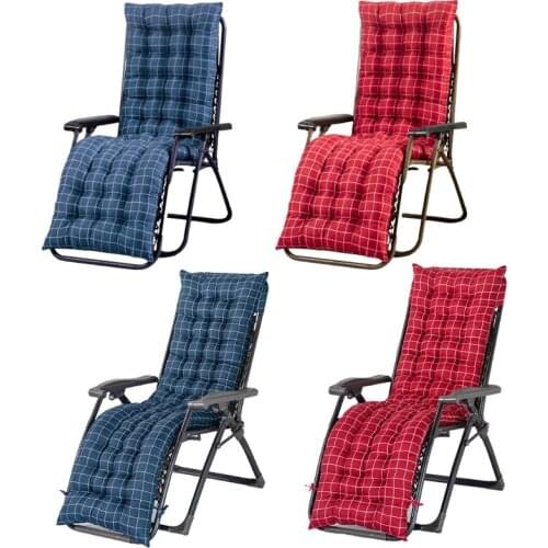 Patio Sun Lounger Recliner Cushion Replacement Plaid Sunbed Garden Non-Slip Lounge Chair Pad with Ties