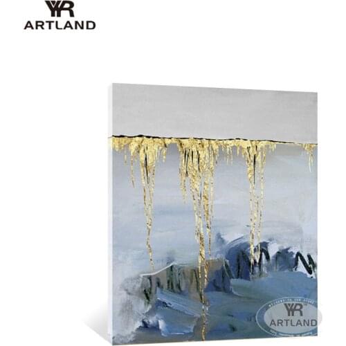 Modern home decoration gold foil abstract oil painting pure handmade wall art pictures poster for living room entrance decor