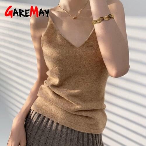 GareMay Women Knitting Spaghetti Strap Top Halter V Neck Camisole WomenS Basic Casual Sleeveless Knited Tank Tops Summer Female