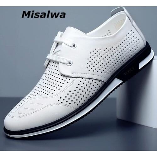 Misalwa Summer Hollow Leather Men Shoes Daily Office Breathable Men Loafers Casual Soft White Black Men Moccasins Lace-up