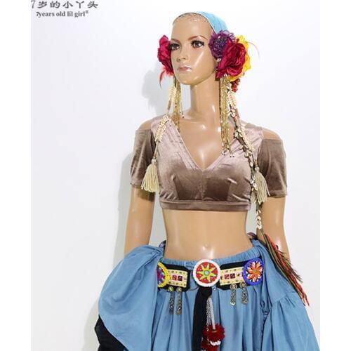 Belly Dance Velvet Fat Chance Tribal Choli Costume Short Drop Sleeve Top CJJ13
