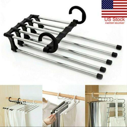New 5 in 1 Multi-functional Pants Rack Shelves Clothes Hanger Stainless Steel Wardrobe Magic Hanger Wholesale Dropshipping