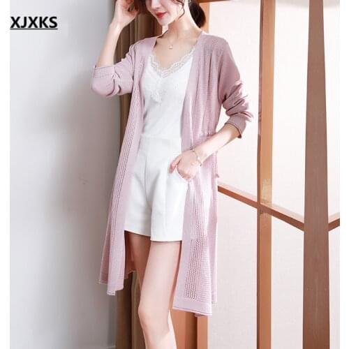 XJXKS 2021 spring new high-quality linen knitted thin sweater wome cardigan comfortable women summer sun protection clothing