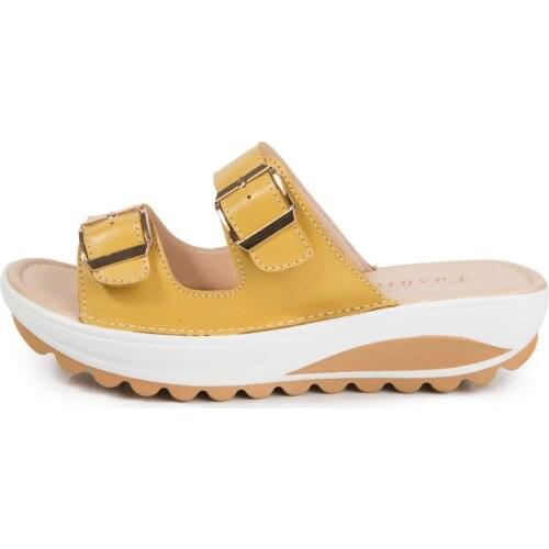 2021New Women Sandals Wedges Sandals Ladies Open Toe Round Toe Buckle Black Yellow White Platform Sandals Shoes