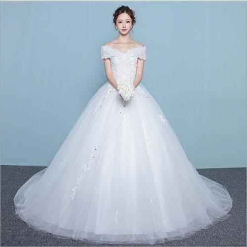 2021 High Quality Boat Neck Lace Wedding Dresses Ball Gowns Sweep Train Short Sleeves Vestidos De Novia Plus Sizes Customized