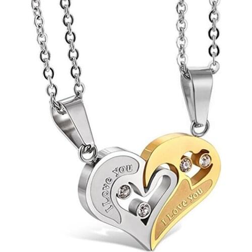 1 pair Fashion Couple Heart Shape I Love You Pendant Necklace Unisex Lovers Couples Jewelry Fashion wholesale drop shipping