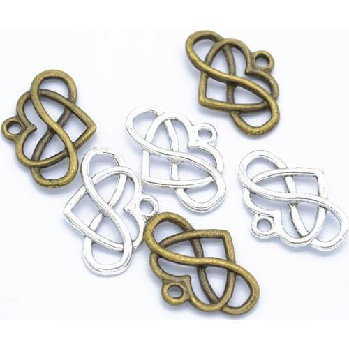 20pcs/lot Tibetan Antique Bronzr Color Heart Infinity Charm 25x18mm Heart Pendant Connector for DIY Jewelry Accessories