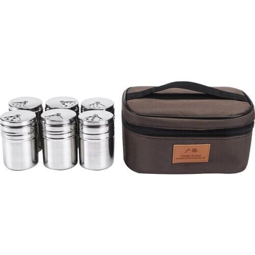 6 Pack Stainless Steel BBQ Grilling Spice Jar Condiment Pepper Salt Bottle With Storage Bag