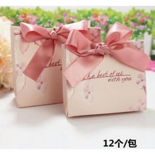 60pcs Pink flower candy bag package Candy Boxes + ribbons Wedding favors Gift Bag