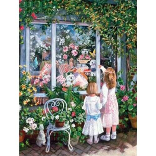 Full Square Drill DIY 5D Window Cute Little Girl Diamond Painting Cross Stitch Rhinestones Handmade Embroidery Decor FC578