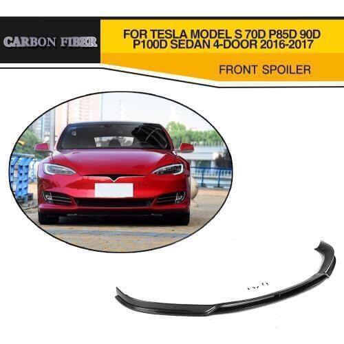 Car Styling Carbon fiber Car Front Lip Spoiler bumper protector for Tesla Model S 70D P85D 90D P100D Sedan 4 Door 2016-2017