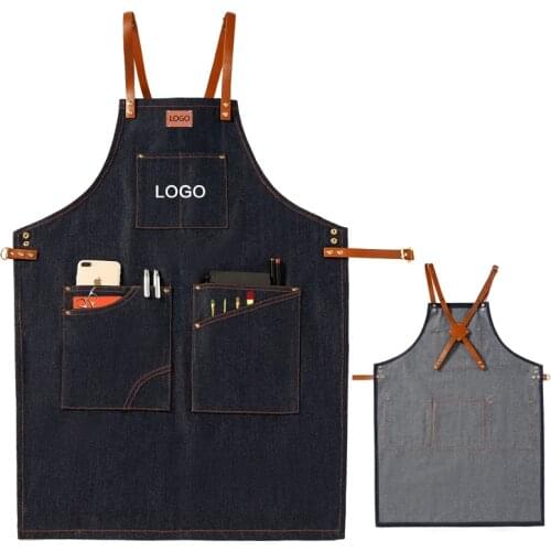 Adult denim apron, milk tea shop, coffee shop, restaurant hairdresser, floral overalls for men and women can be customized logo