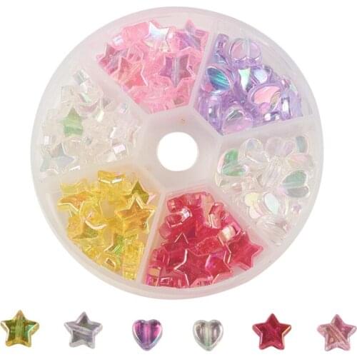 8mm 10mm Eco-Friendly Transparent Acrylic Beads Mixed Color Heart Star Beads for for Diy Jewelry Making Bracelet Accessories