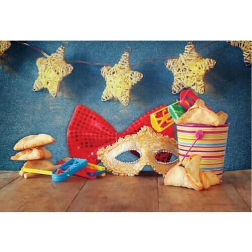 Golden Star and Mask Happy Purim Backdrop Photography Background Photo Booth Studio Decor