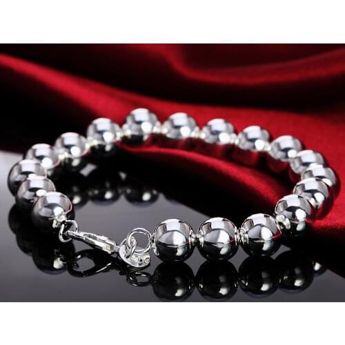 Hot Sale 925 Sterling Silver Fashion 10mm Ball Men Fashion Charms Bracelet Bangle For Women String Beads With Bracelets Jewelry
