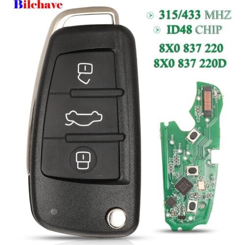 Bilchave Keyless Go For Audi Q3 3 Buttons Smart Remote Car Key ASK 315/433Mhz ID48 Chip 8X0 837 220D /8X0 837 220 Replacement