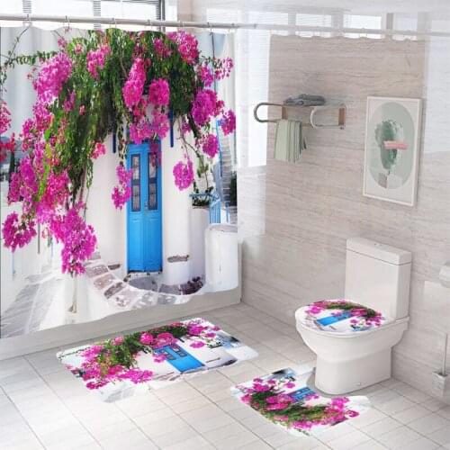 Washable Waterproof Bathroom Shower Curtain Sets Toilet Seat Cover Non-Slip Bath Mat Rug Carpet Bathroom Decor Polyester