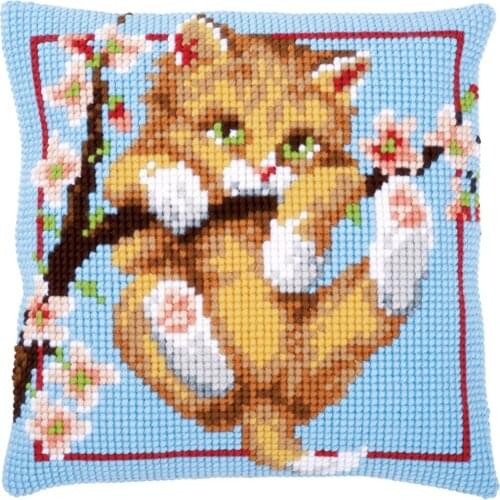 DIY Cross Stitch Cushion Cover Hanging Around Needlepoint Kits Printed Canvas Chunky Yarn Cross-stitch Pillow Case Arts & Crafts