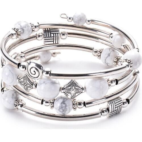 Natural Stone White Turquoise New Winding Fashion Multi-layer Charm Unisex Bracelet For Women Men Dainty Gift Daily Jewelry