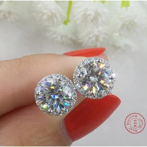 Original 925 Solid Silver 1 Carat Small Lab Diamond Stud Earring Earrings For Women Bride Wedding Jewelry