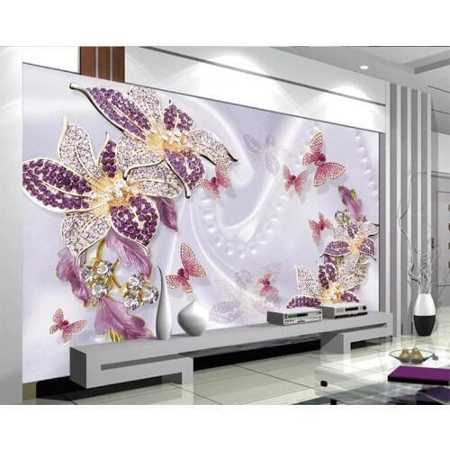 Papel de parede Premium Luxury European Purple Jewelry Flower Wallpaper TV Background Mural wallpaper for walls 3 d