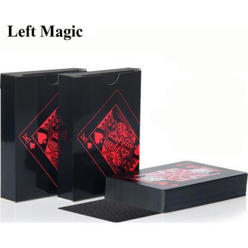 55pcs/deck Red black Waterproof Durable PVC Scrub Type Plastic Playing Cards retro back stripe magic trick props
