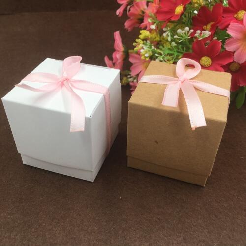20PCS Wedding Party Baby Shower Boy/Girl Gift Boxes Paper Candy Box Supply Candy/Jewelry/Chocolate Storage Box With Pink Ribbon