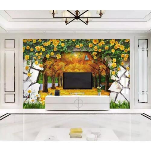Custom photo wallpaper for walls 3 d murals wallpaper 3D Brick Wall Flowers Woods Modern TV Background wall papers home decor