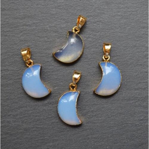 Nature small opal quartz moon shape crystal agates pendant ,white crystal moon shape pendants