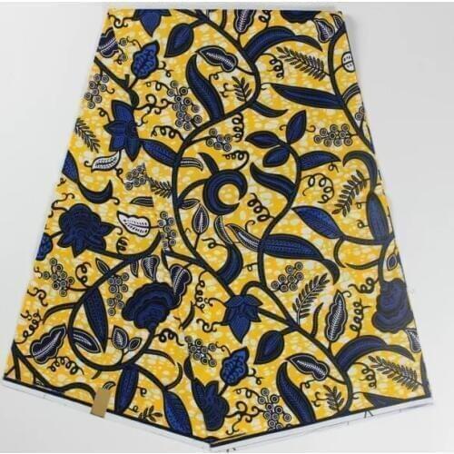 Nice privately design royal blue leaf flowers on yellow african geometry real wax fabric ankara fabric african real wax print