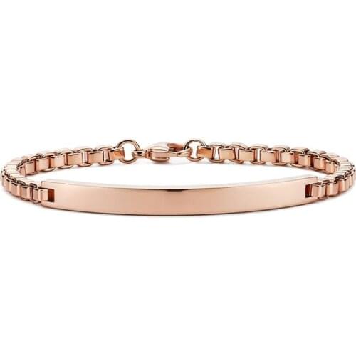 Runda High Quality Link Chain Bracelet 18 K Rose Gold Stainless Steel for Men Women Name Plate Jewelry