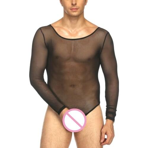 Sexy Mens Undershirts Mesh See Through Jumpsuits One-piece Bodysuit Wrestling Singlet Nightclub Stage Briefs Underwear Rompers
