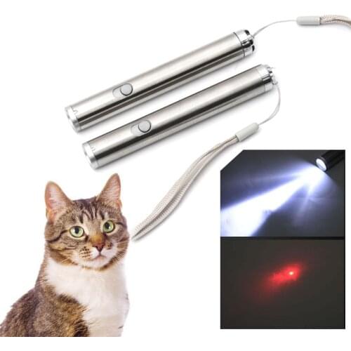 LED Funny Cat Chase Stick Toys 2 In 1 Mini Laser Pointer Pen Rechargeable Flashlight Laser Pen for Dog Pet Supplies