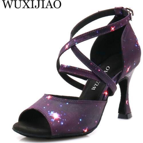 WUXIJIAO Jazz Dance Shoes Purple Starlight Satin Latin Dance Shoes Womens Latin Salsa Girl Casual Shoes Soft-soled Shoes