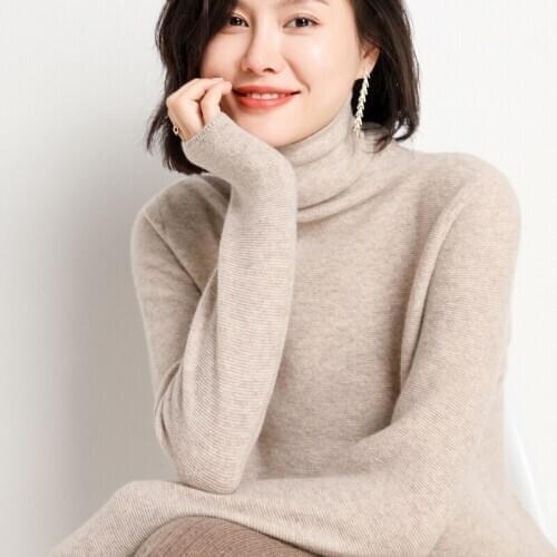 Spring 100% Pure Wool Cashmere Sweater Women Pile Neck Pullover Slim Solid Color Knit Bottoming Shirt Free Shipping Plus Size