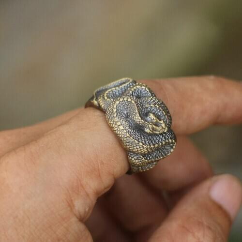 Vintage Silver Plated Snake Ring Personality Punk Style Animal Viper Biker Open Ring for Men Women Finger Ring Hip Hop Jewelry