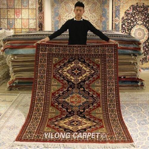 Yilong 4.9'x6.6' Hand-knotted wool silk persian area rugs kashan 100% new zealand wool carpet (YL31S)