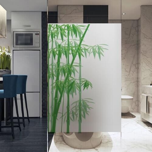 Green Bamboo Leaves Pattern glue-free electrostatic glass film window opaque home sliding door bathroom privacy film
