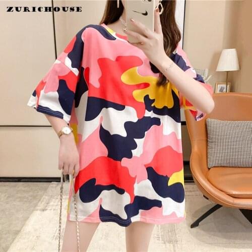 ZURICHOUSE 2021 Camouflage T-shirt Women Short Sleeve O-neck Fashion Street Style Summer Oversied Tee Shirt Tops