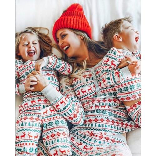 Europe and The United States women Christmas parent-child suit printed stitching buttons home wear pajamas two sets
