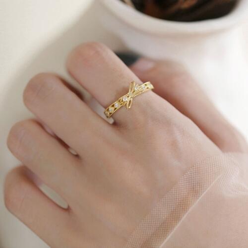 Leven Fancy S925 Openwork Lace Butterfly Knot Bow Ring Clear Zircon Cz Ring in 925 Sterling Silver Women Jewelry Birthday Gift