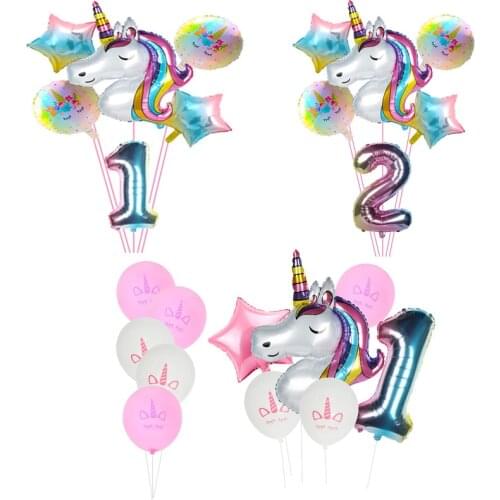 Unicorn Gold Happy Birthday Banner Rainbow Gradient Unicorn Number Balloons Birthday Party Decorations Kids Wedding Balloon