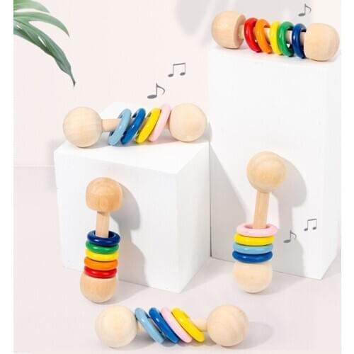 1PC Baby Teether Toys Wooden Rattle Wood Teething Rodent Ring Chew Play Gym Montessori Stroller Toy