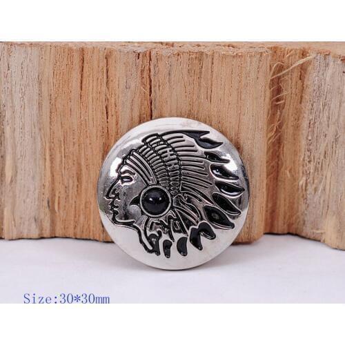 10PC 30MM HANDCRAFT INDIAN HEAD BLACK TURQUOISE BEAD SLIVER LEATHERCRAFT CONCHOS SET