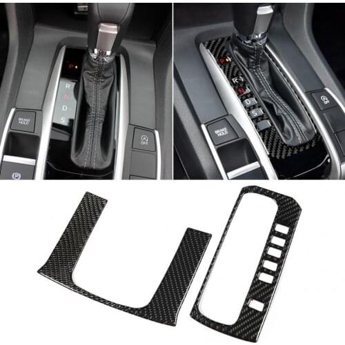 2pcs True Carbon Fiber Gear Shift Button Panel Trim Frame Fits for Honda Civic 10th FC/FK 2016 2017 2018 2019
